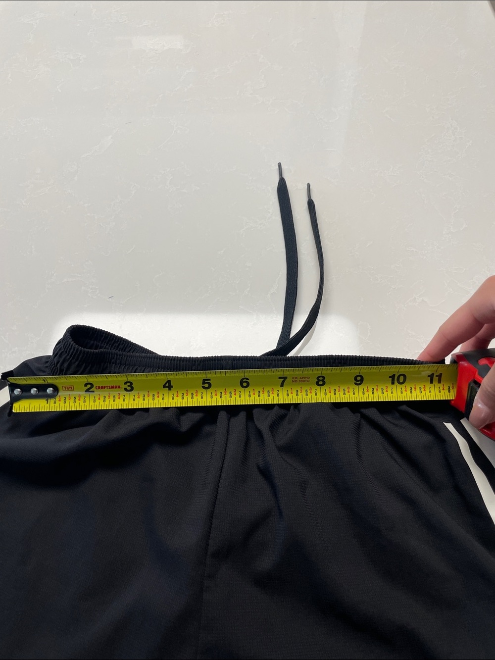 adidas Black Shorts with White Three-Stripe Accents Drawstring Waist - Picture 4 of 5